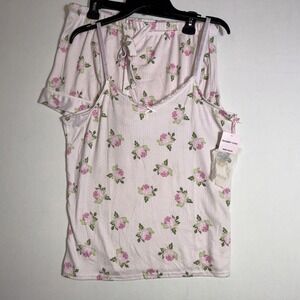 SHABBY CHIC WOMENS PINK FLORAL CAMI & SHORT XL PAJAMA LOUNGE SET SLEEPWEAR NWT